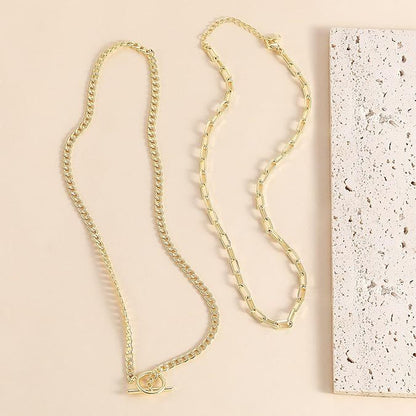Double Layer Paperclip Chain Necklace - Geometric OT Clasp Layered Choker  Hip-Hop Style Stackable Gold Necklace For Women  Minimalist Dainty Layered Chains
