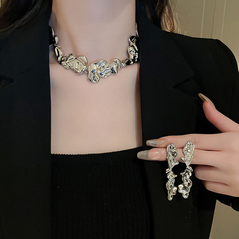 Women's High-grade Metal Lava Irregular Earrings Necklace